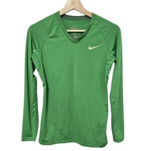Nike Pro Combat Womens Fitted Green Long Sleeve T Shirt Size Small Workout Yoga